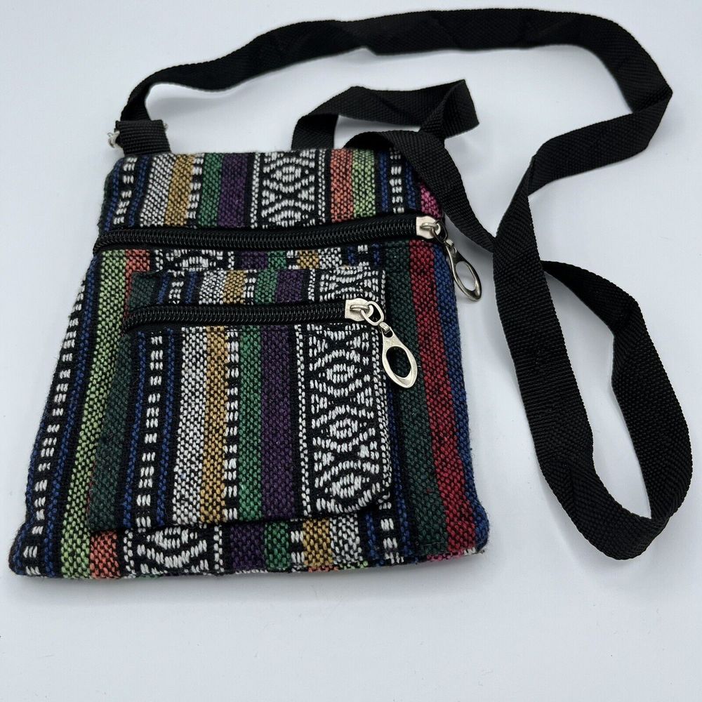 Vintage Style Purse Multicolor Boho Crossbody For Women 6” x 7” 2 Pockets New
